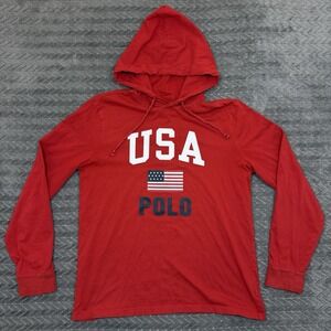 Polo Ralph Lauren Hoodie Men Medium Lightweight Drawstring Flag USA Pullover